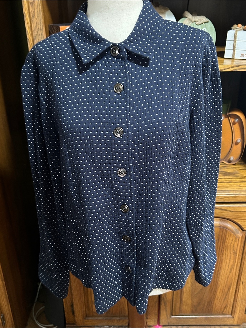 Christopher & Banks Navy Polka Dot Blazer-Style Jacket Petite Large